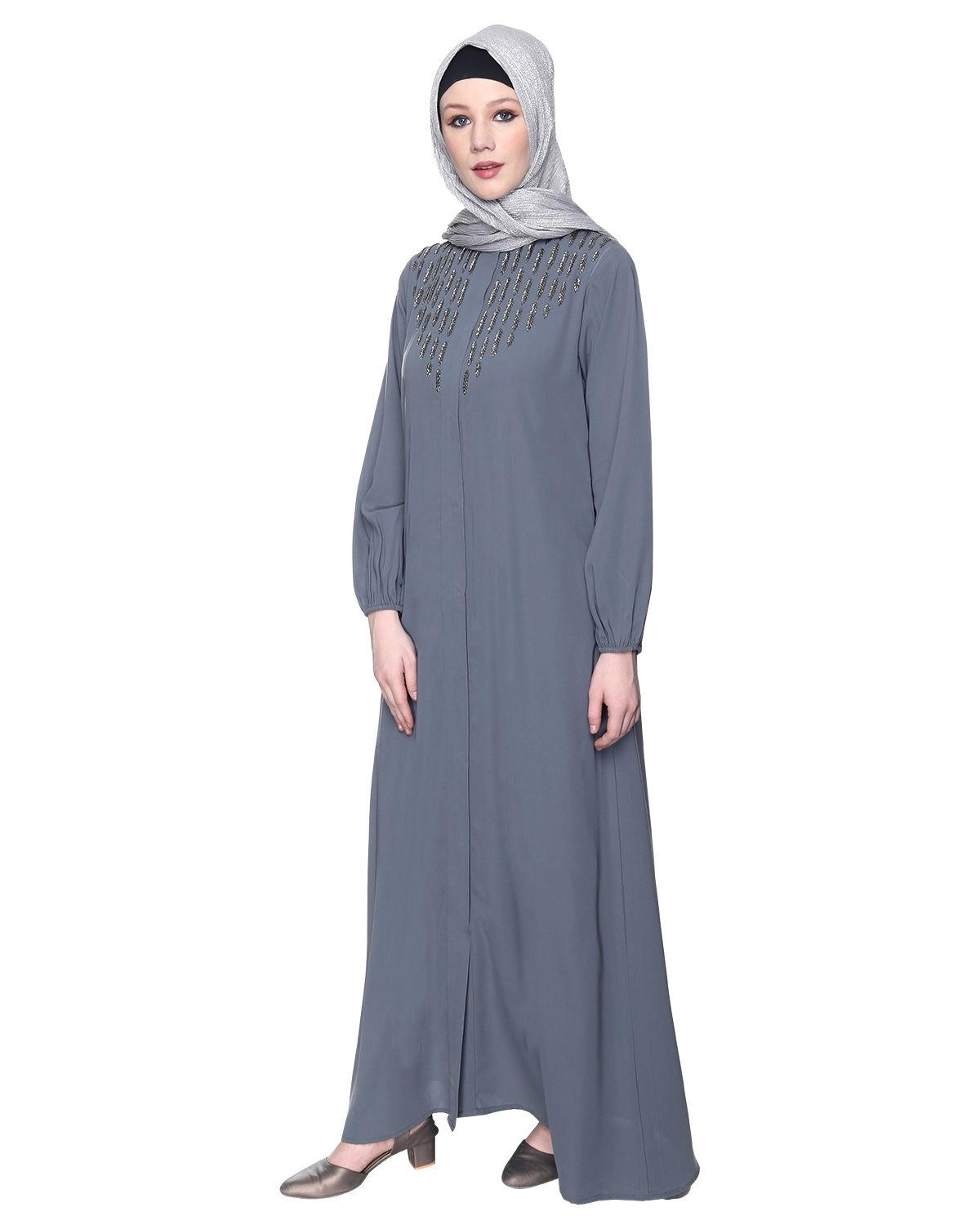 grey embroidered abaya by baraqah