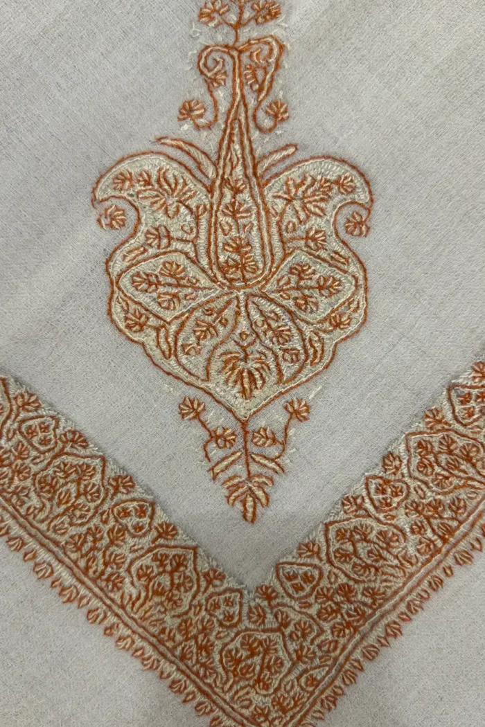 Luxurious pashmina rumal crafted with designs inspired by Omani Mussar (مصَر) and Turma (ترمة)