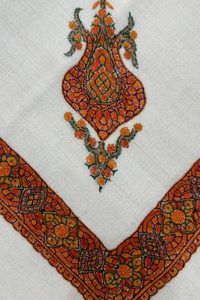 Handcrafted pashmina rumal with motifs inspired by Jordanian Shemagh (شماغ).