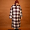 maroon check pheran for females