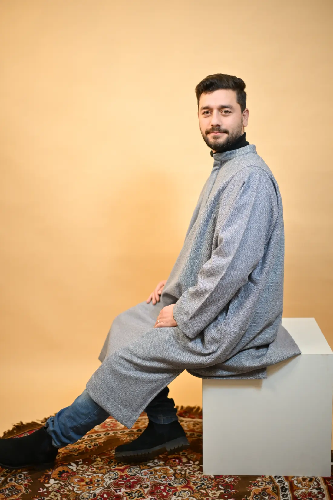 traditional kashmiri front closed long coat for gents