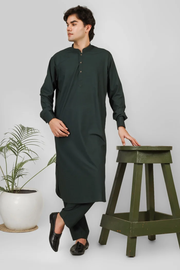 Rasheiq Bottle Green Kameez Shalwar