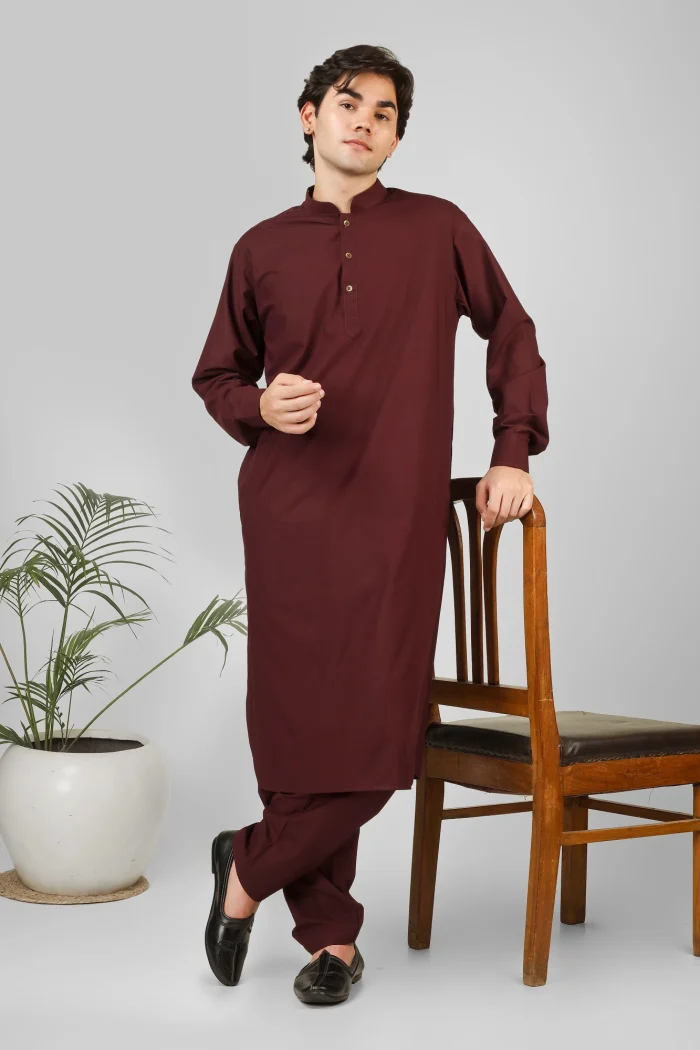 Rasheiq Maroon Kameez Shalwar