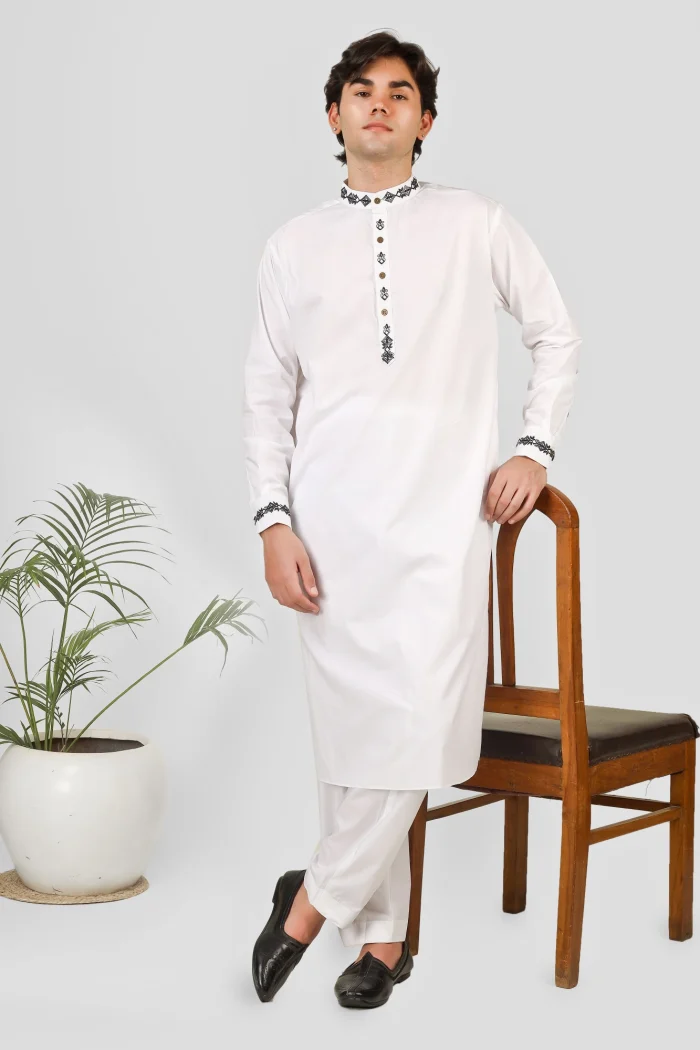 Embroidered White Kurta Pajama