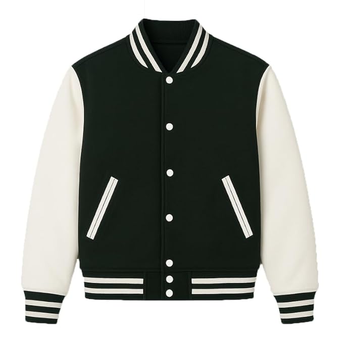 Cotton Blend Standard Length Long Sleeves Winter Wear Solid Varsity Jacket For Men